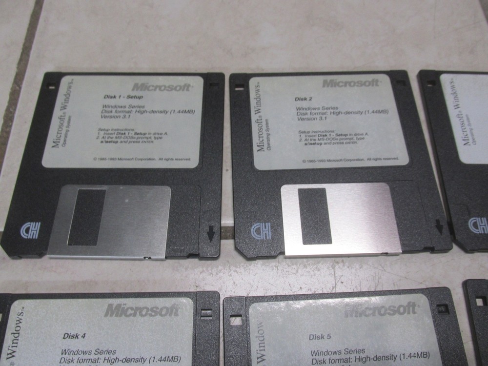 Microsoft Windows Operating System 1-6 Floppy Disks 1993 Version 3.1
