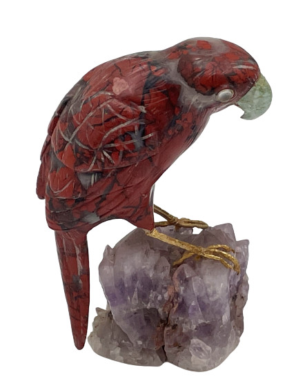 Bird Carved Stone Sculpture on Amethyst