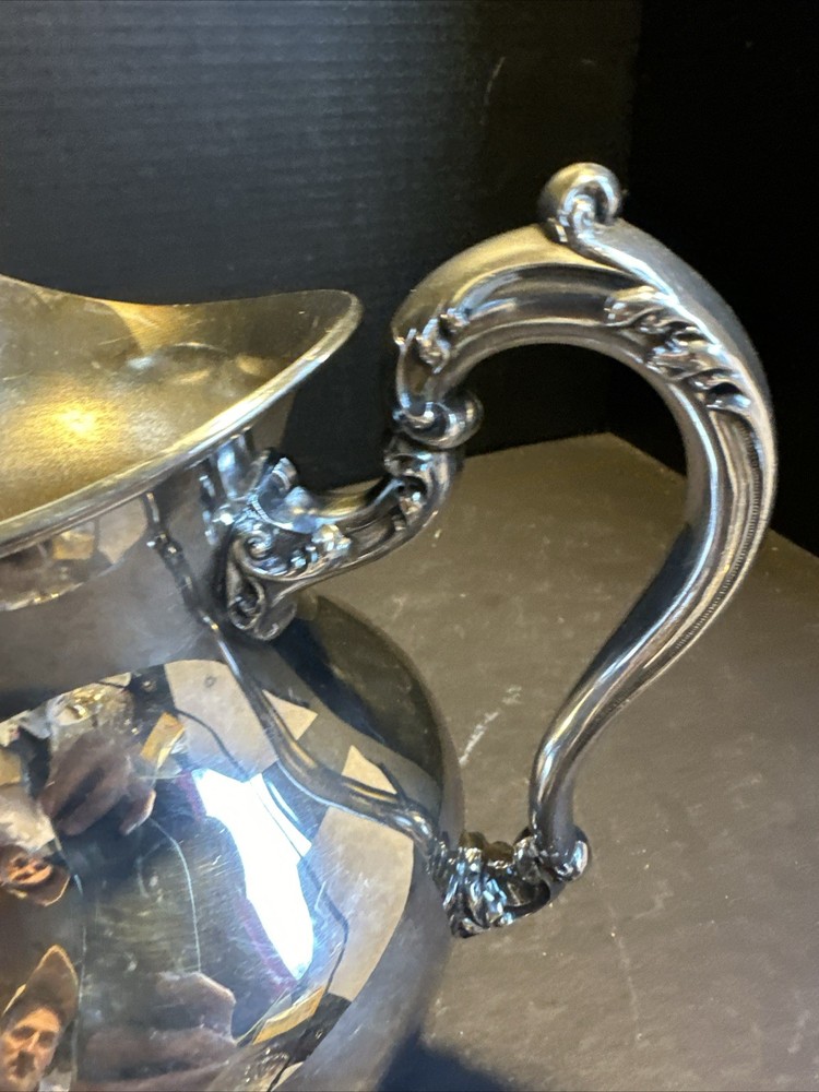Vintage Silverplate Pitcher Ornate Handle Footed 9” Decorative #R86