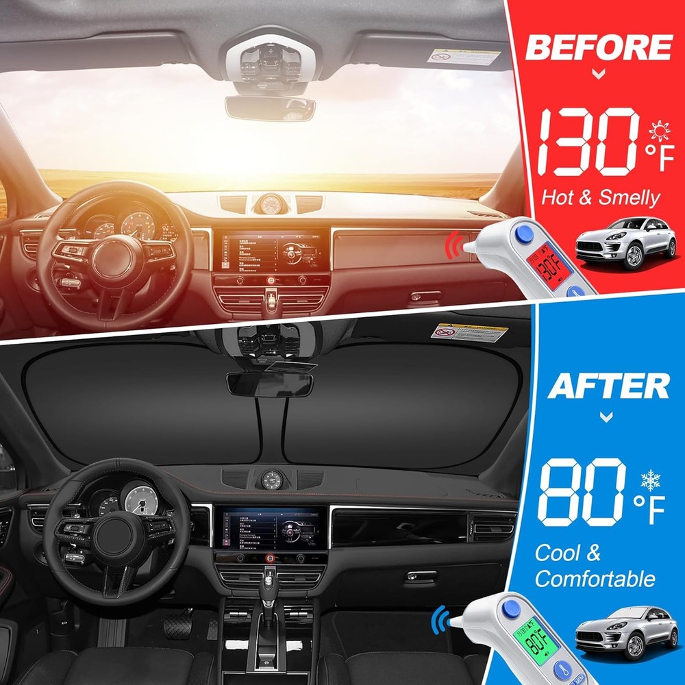 Front Side Window Sun Shade Silver & Black-Fit Ford E-150 E-250 E-350 E-450