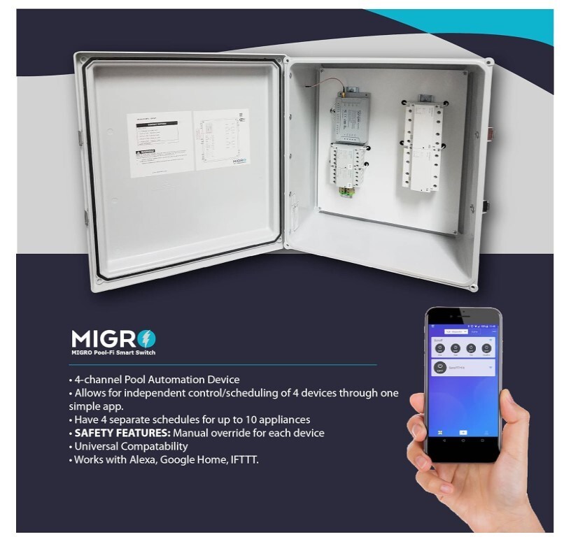 WiFi Pool Controller, Pump Heater, Lights, Timer, Smartphone AP, Alexa, Google