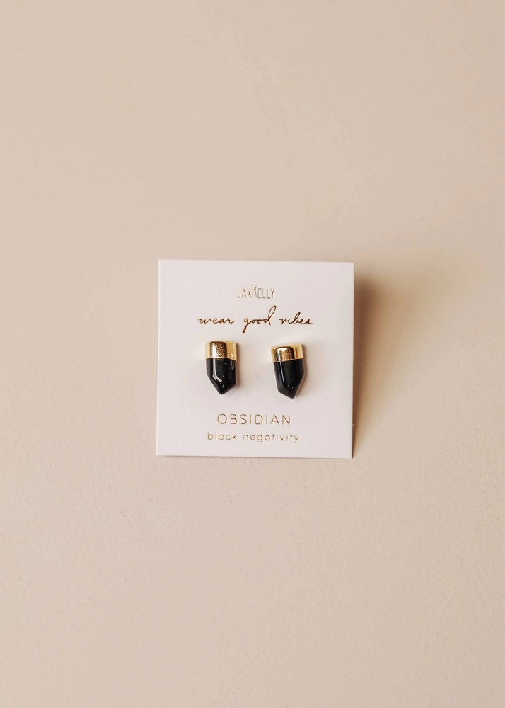 Gold Dip Point - Obsidian - Gold Earrings