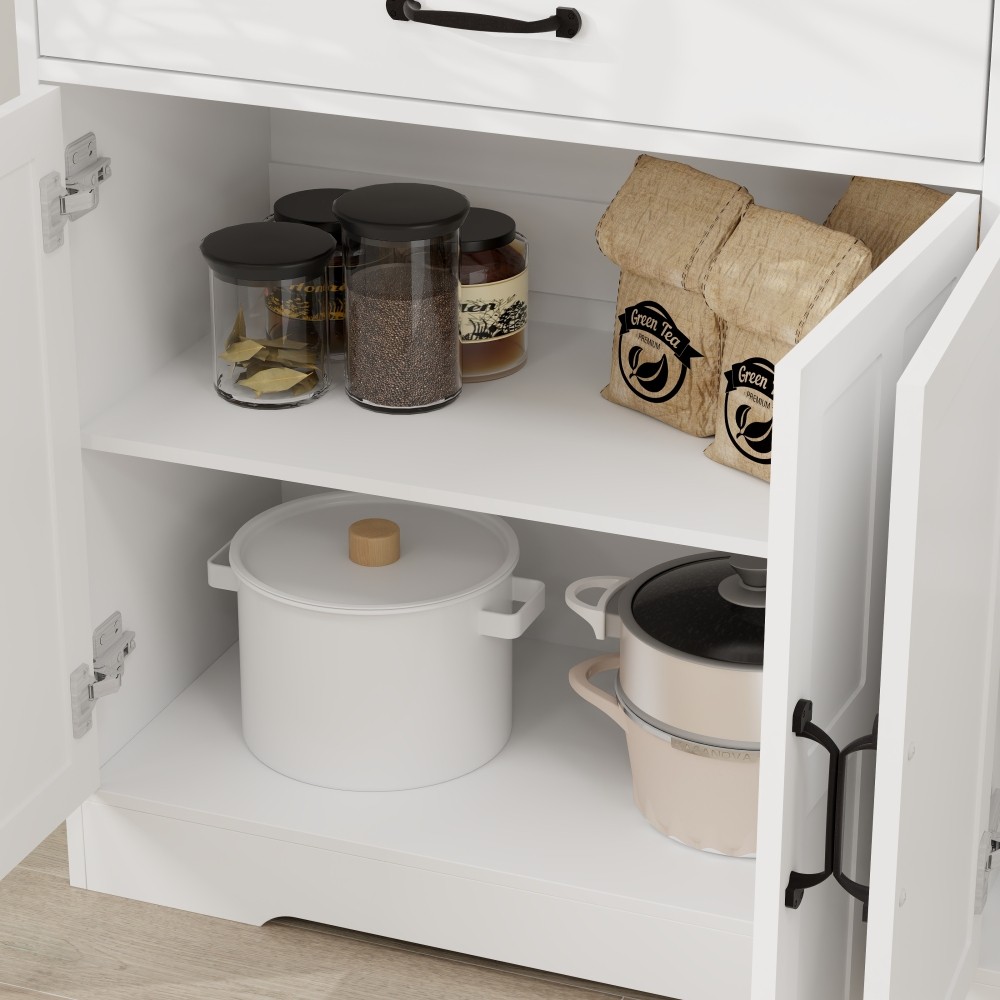 White 55.91" Buffet Cabinet - 2 Drawers, 4 Doors, Storage Sideboard for Dining