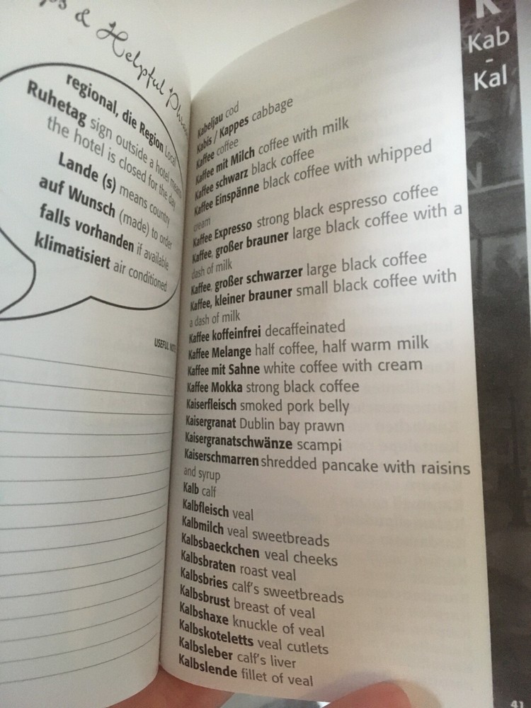 German Menulator travel guide book