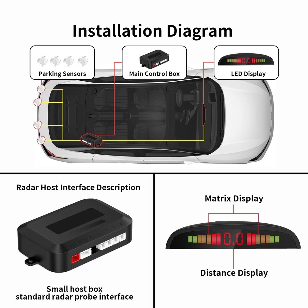 Car Auto Vehicle Reverse Backup Sensor System with 4 Parking Sensor... Fast Ship