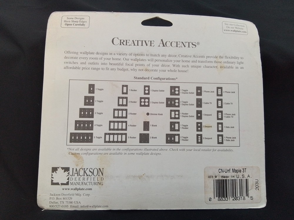 3 TOGGLE LIGHT SWITCH OUTLET UNFINISHED MAPLE WALLPLATE NEW JACKSON DEERFIELD