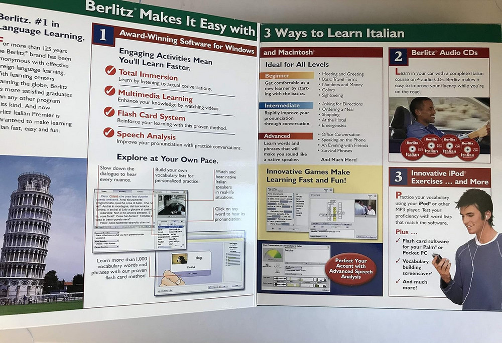 OPEN BOX BERLITZ Italian Premier 8-CD Set Language Course Software w/User Manual