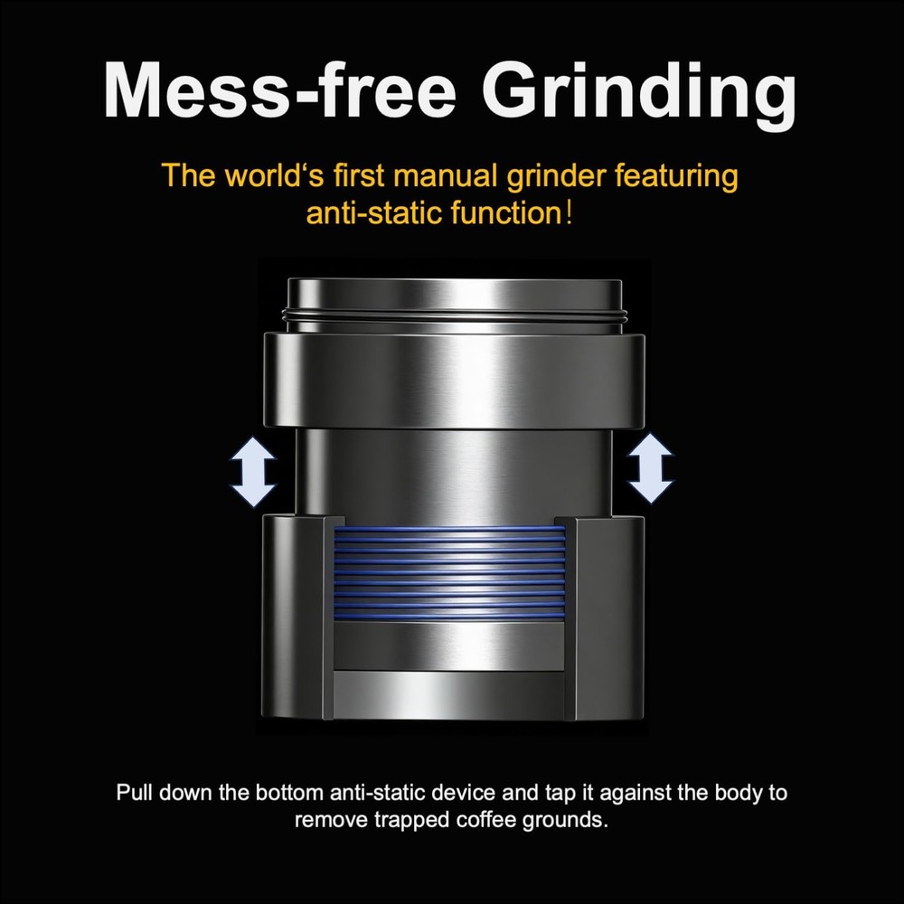 V4 Manual Coffee Grinder with Foldable Handle and External Adjustment, Espres...