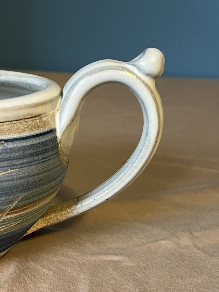 Pottery: Blue, Brown, and Cream Small Pitcher
