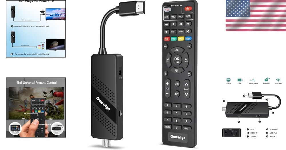 Mini TV Tuner Box with Playback & Remote Control
