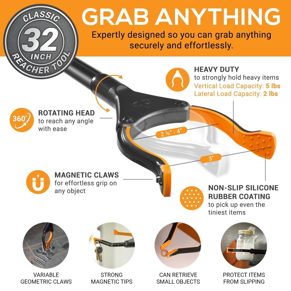 32-Inch Heavy Duty Folding Grabber Tool for Elderly Disabilities Reaching