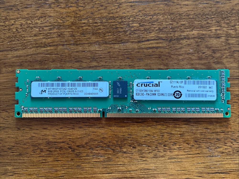 Micron 8GB 2Rx8 PC3L-10600E-9-13-E3 ECC Unbuffered RAM Memory