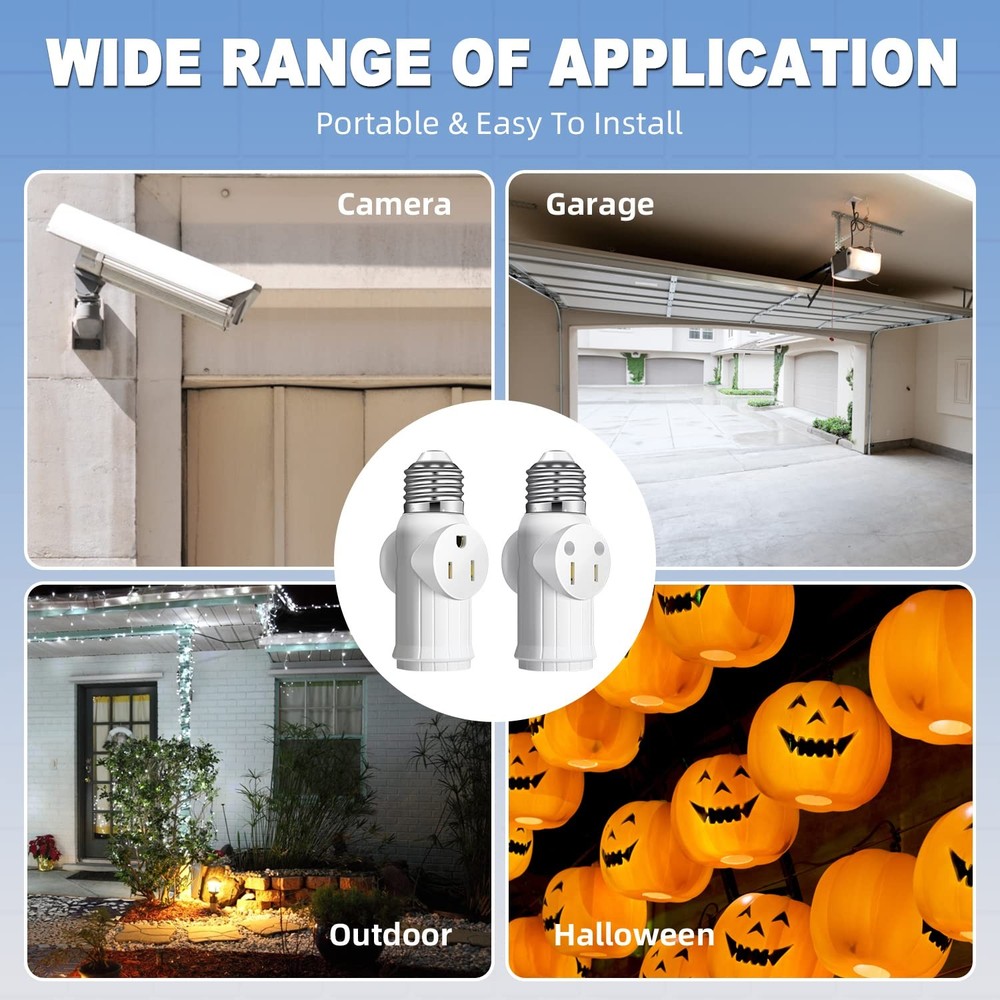 Light Socket to Plug Adapter 2 Pack, 23 Prong Light Bulb Outlet Socket Adapte...