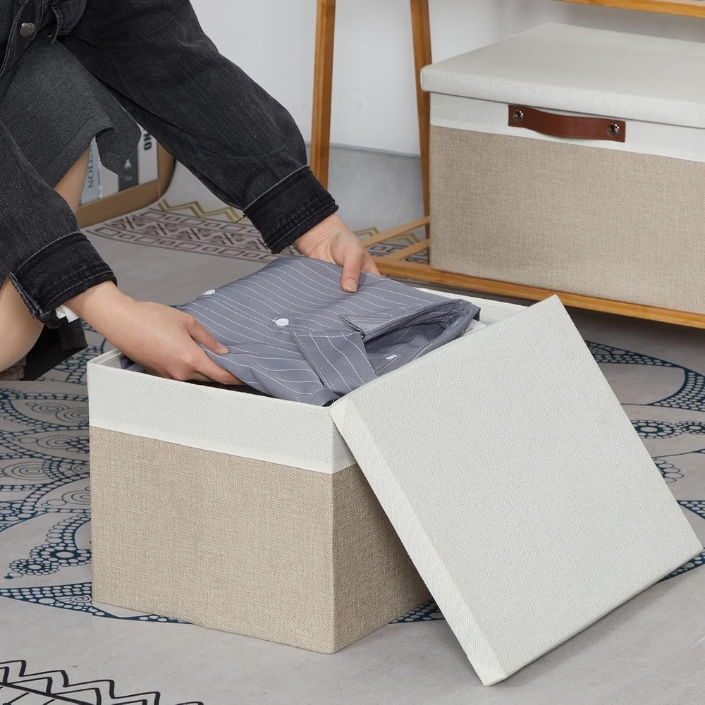 Foldable Storage Bins with Lids, [2-Pack] Large Storage Baskets with Lid, Fabric