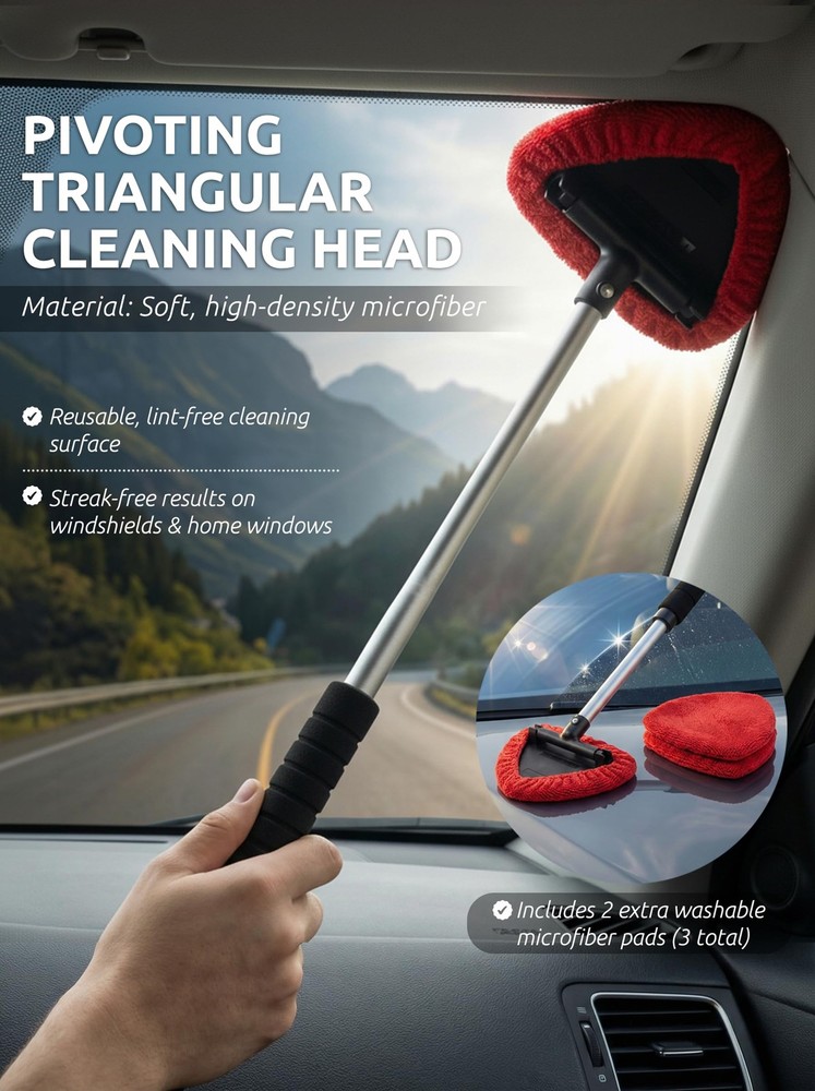 TAKAVU Windshield Window Cleaner Tool, Extendable Large, Black & Red