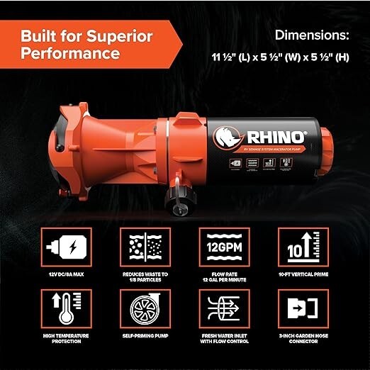 Camco Rhino Sewer Macerator Pump System 39040 - Advanced VortexCore Technology