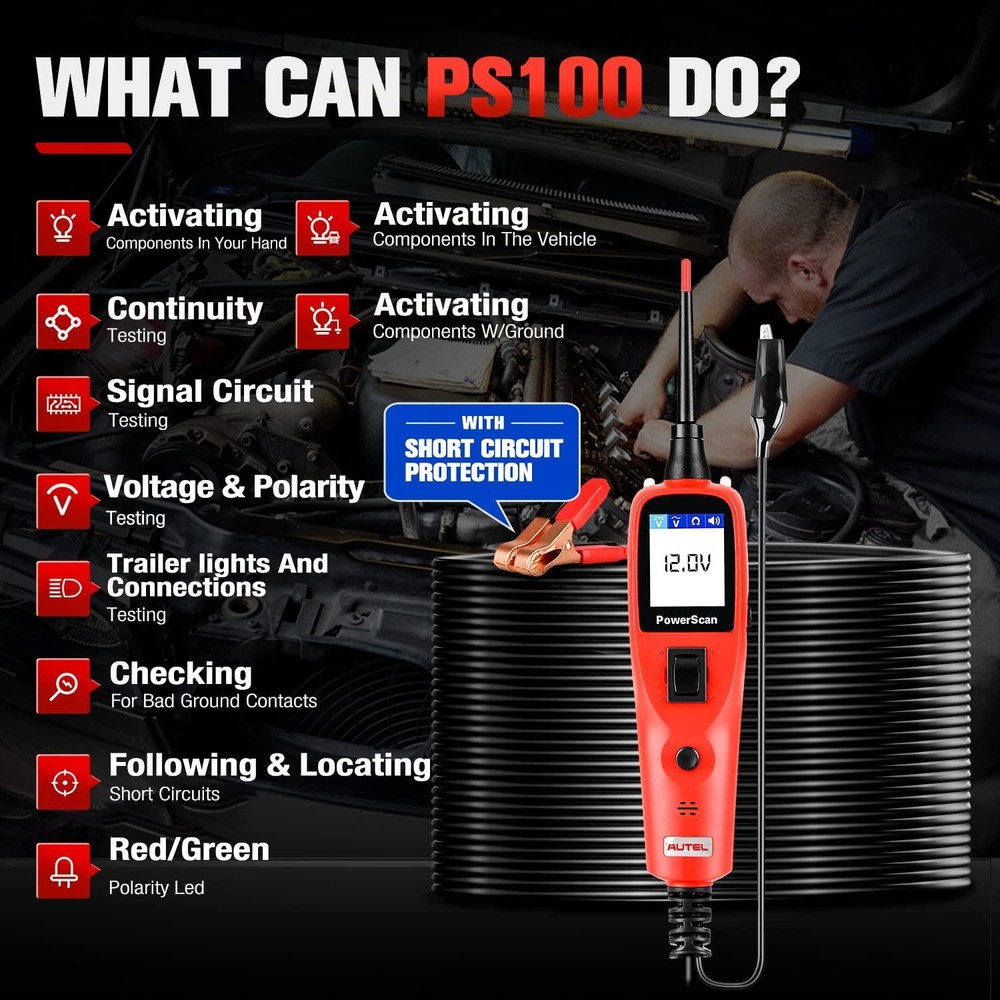 Autel PowerScan PS100 Electrical Automotive Circuit Tester Tool 12V/24V AVOmeter