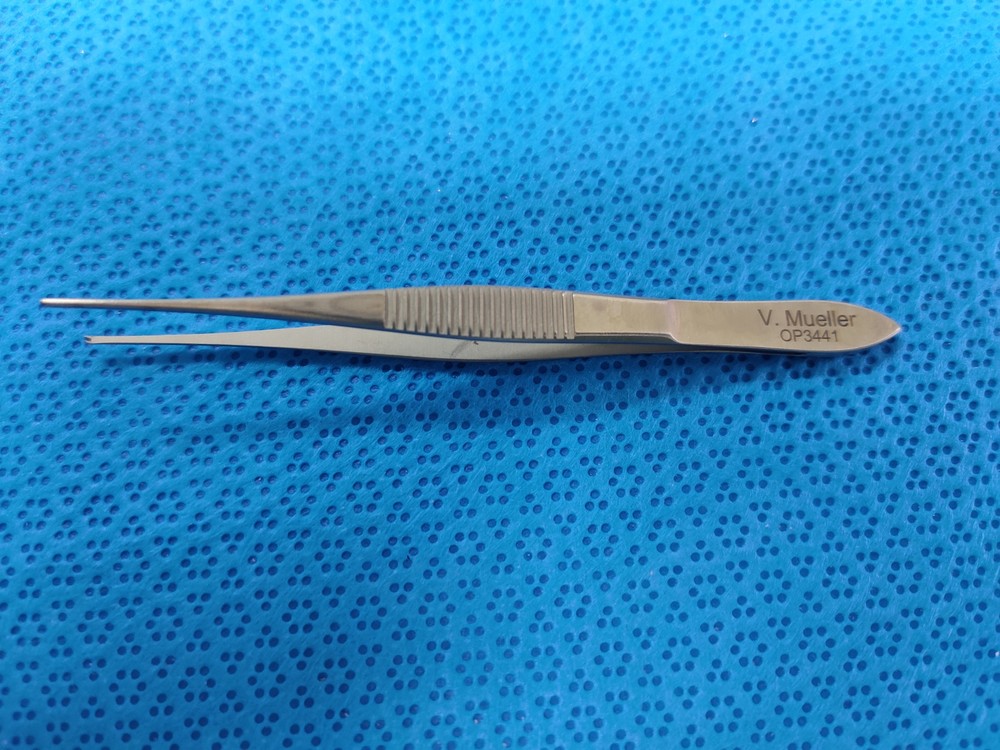 V. Mueller OP3441 Iris Forceps Straight 1 x 2 Teeth 4"