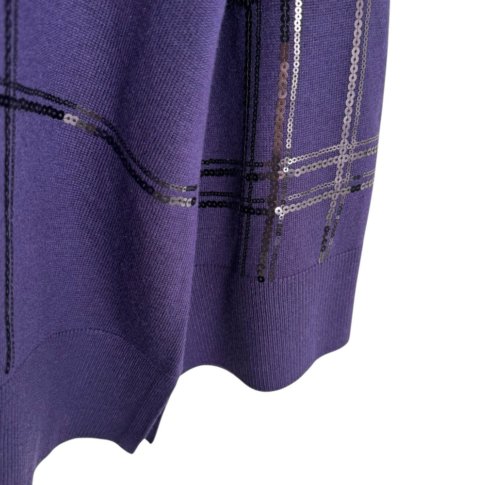 Chico's Pullover Sweater Size 3 Sequins Plaid Midnight Violet NWT TP-3869