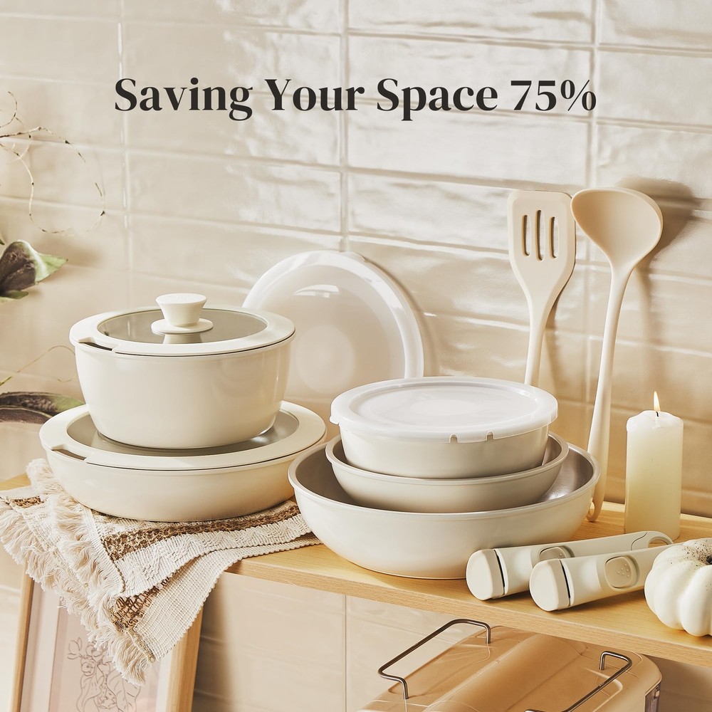 Ceramic Pots and Pans Set, Nonstick Kitchen Cookware Set with Detachable Hand...