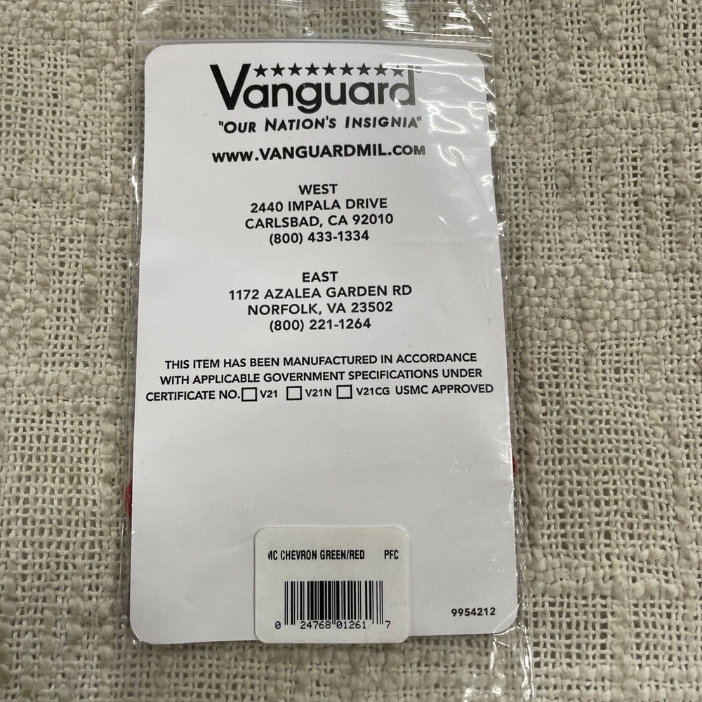 USMC Private First Class E-2 Chevrons Vanguard Patches NIP