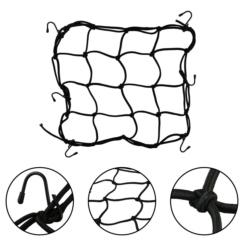 Cargo Net Motorcycle Helmet Mesh Tie Down Bungee Cord Adjustable Bungee +6 Hooks