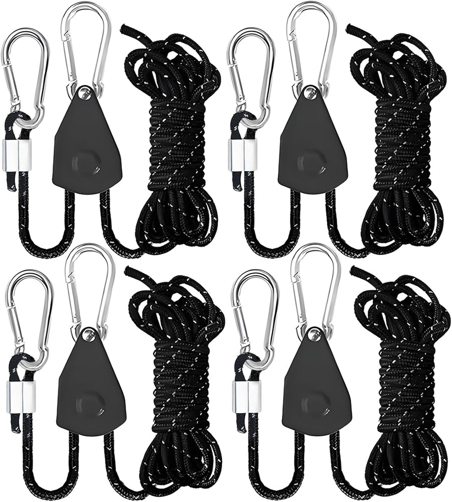 Camping Rope 1/8" Adjustable Heavy Duty Tie down Strap Pulley System (4 Pack)