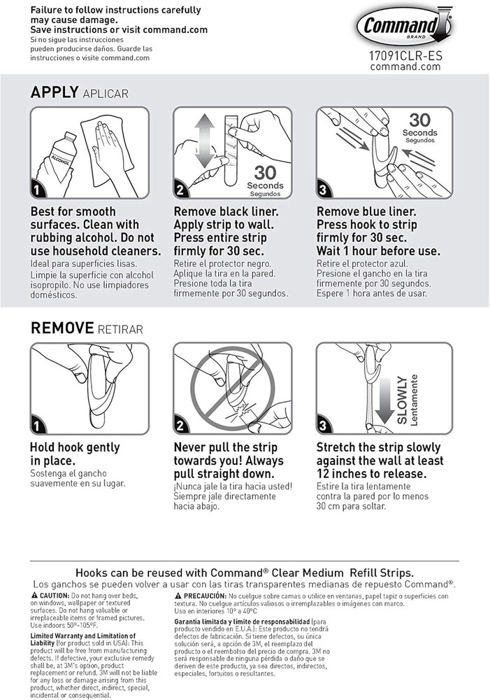 Command Medium Clear Wall Hooks, 7 Hooks and 12 Medium,