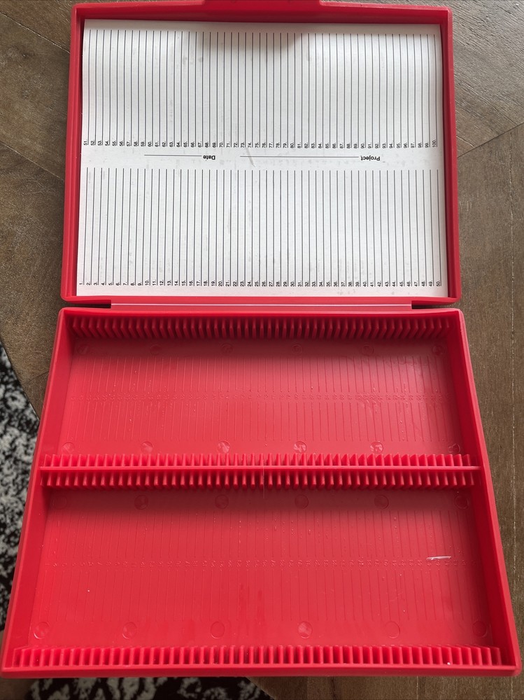HS Microscope Slide Box Red Case Storage Holds 100 Slides Chemistry Laboratory