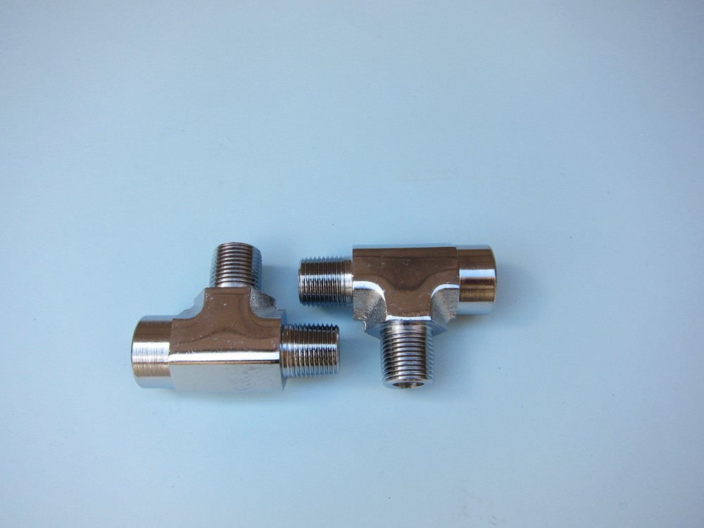 Lowrider Hydraulics 3/8" MMF Run Tee fitting Kit, Chrome & Polished, 1 unit
