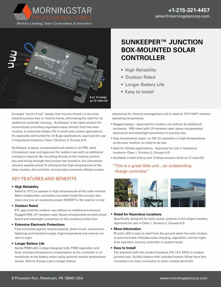 Morningstar SK-12 SunKeeper Solar Controller 12A 12VDC