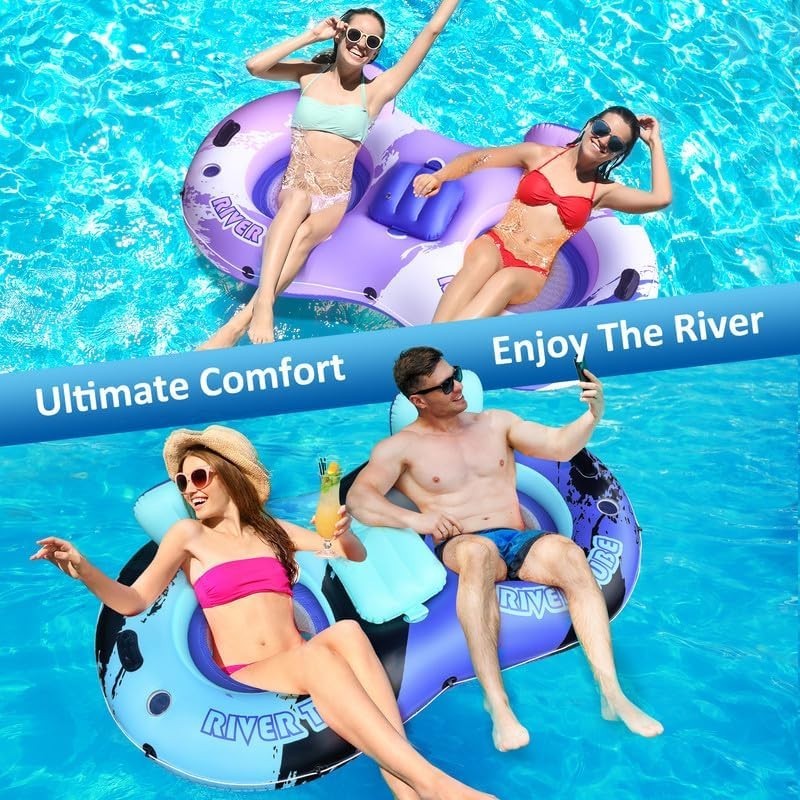 Heavy Duty Double River Tube Inflatable 2-Person Pool Float Blue