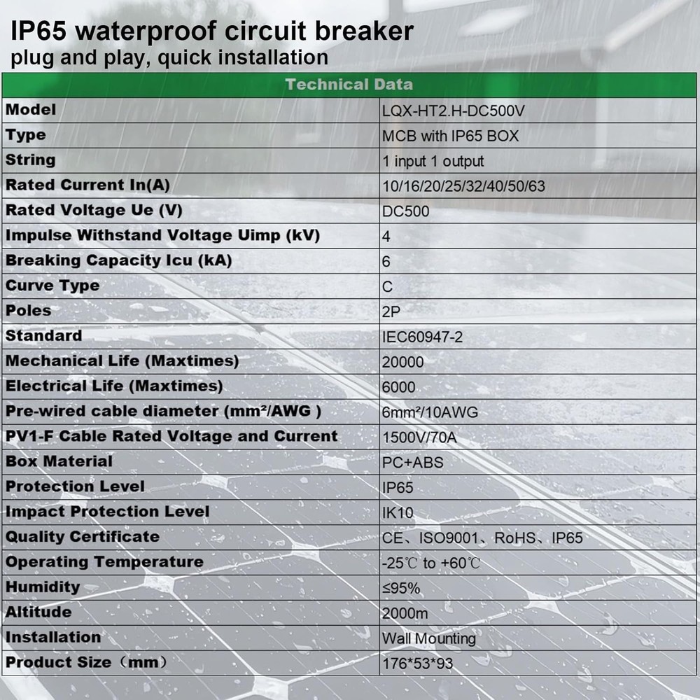 32A Solar Panel Disconnect Switch with Waterproof Circuit Breaker