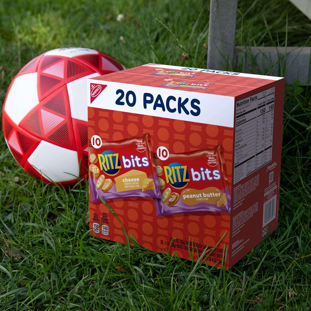 Bits Cheese and Bits Peanut Butter Sandwich Crackers Variety Pack, Lunch Snacks