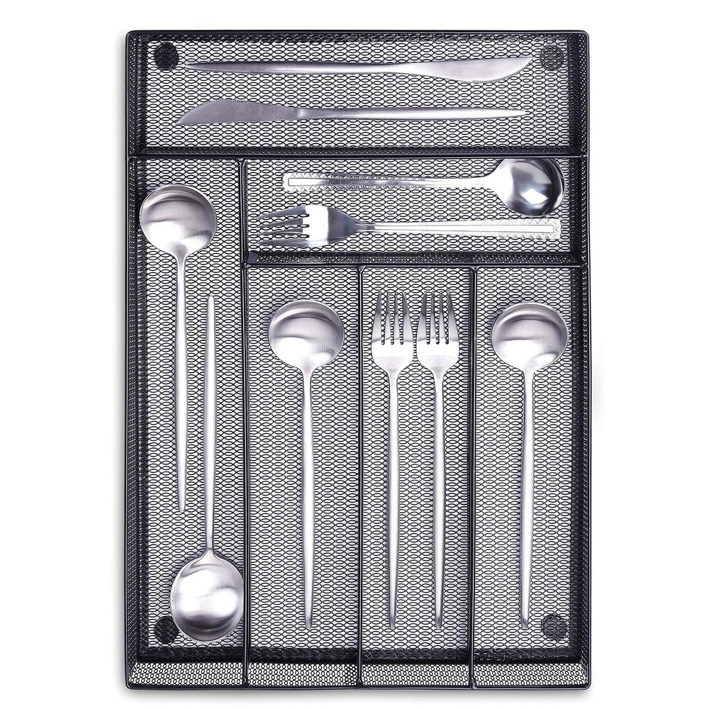 WuGeShop 6 Compartments Metal Mesh Kitchen Flatware Organizer Tray, Silverwar...