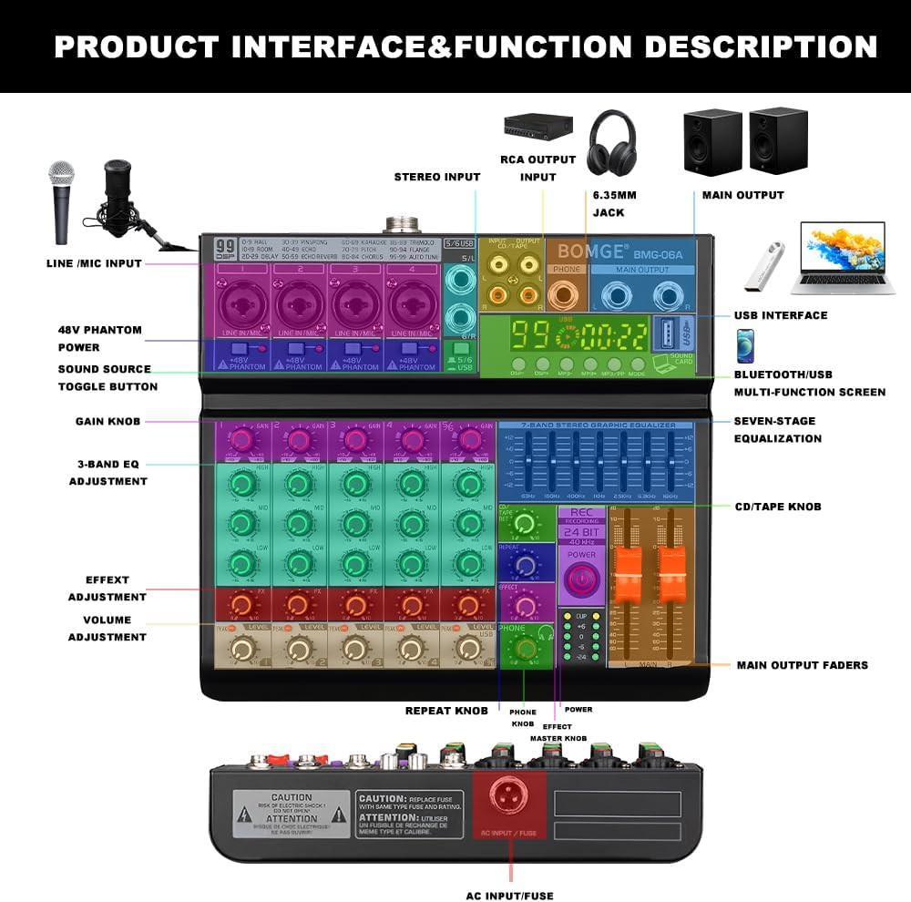 06A 6-Channel DJ Mixer with 99 DSP Effects & Bluetooth USB Interface