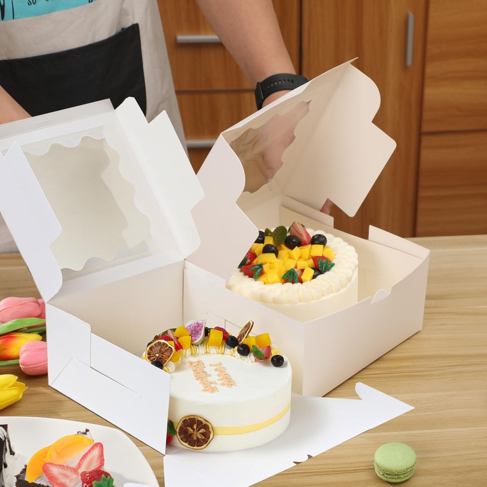 20pcs 8X8X5 Inches White Bakery Boxes with Window Cookie Boxes Mini Cake Boxe...