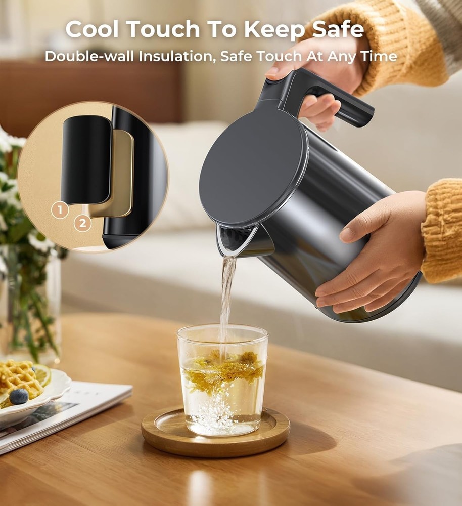 Electric Kettle 1.0L | 7 Temp Control, Cool Touch, Keep Warm, Auto Shut-Off