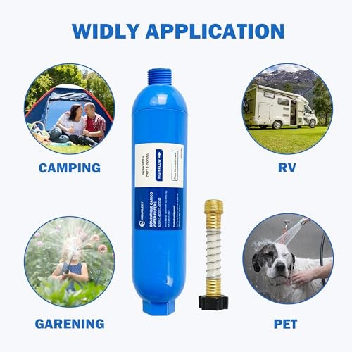 RV Inline Water Filter with 2 Flexible Hose Protector, Reduce Bad 2 Pack