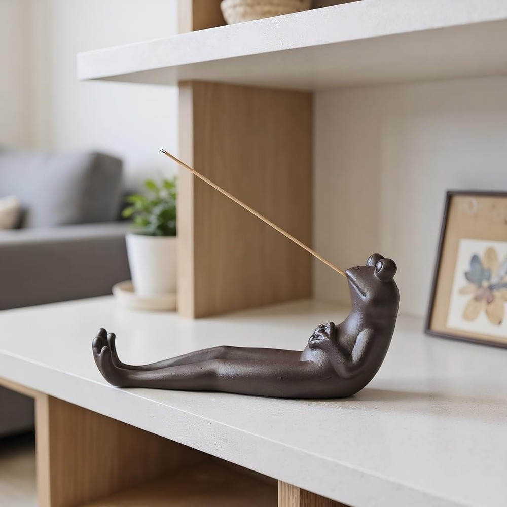 Frog Incense Burner & Holder, Ceramic Ash Catcher Tray | Decorative Aromather...