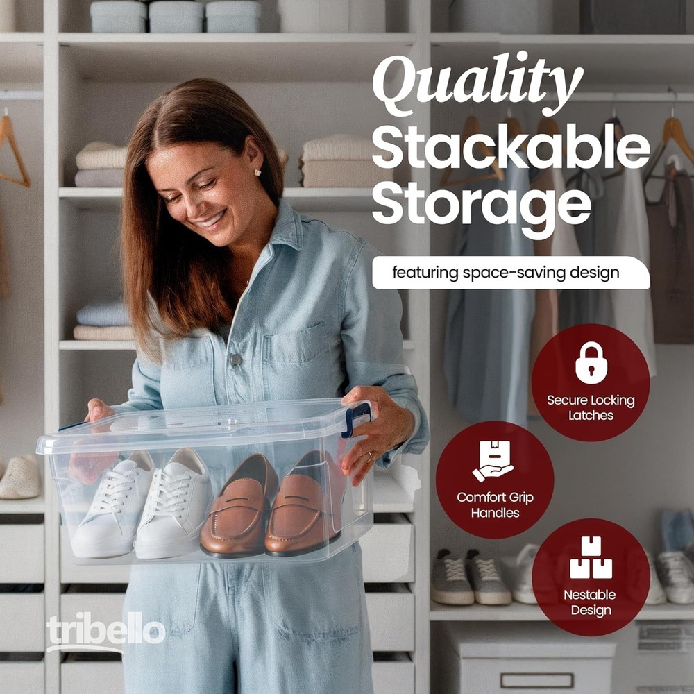 Durable 16 Quart Plastic Storage Bins with Lids - Space-Saving Design - 2 Pack