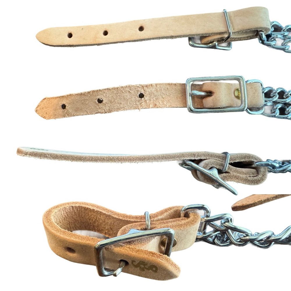 Leather Double Chain Curb Strap Light Oil