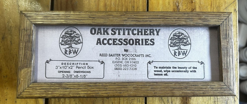 Reed Baxter Woodcrafts Oak Stitchery Accessories 9.5”x4” Rectangular Box