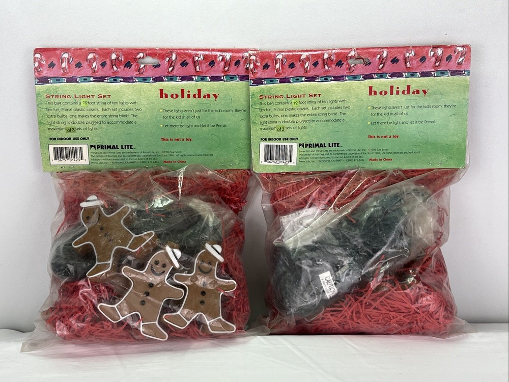 2 Sets NIP Primal Lite Holiday String Lights Gingerbread Man