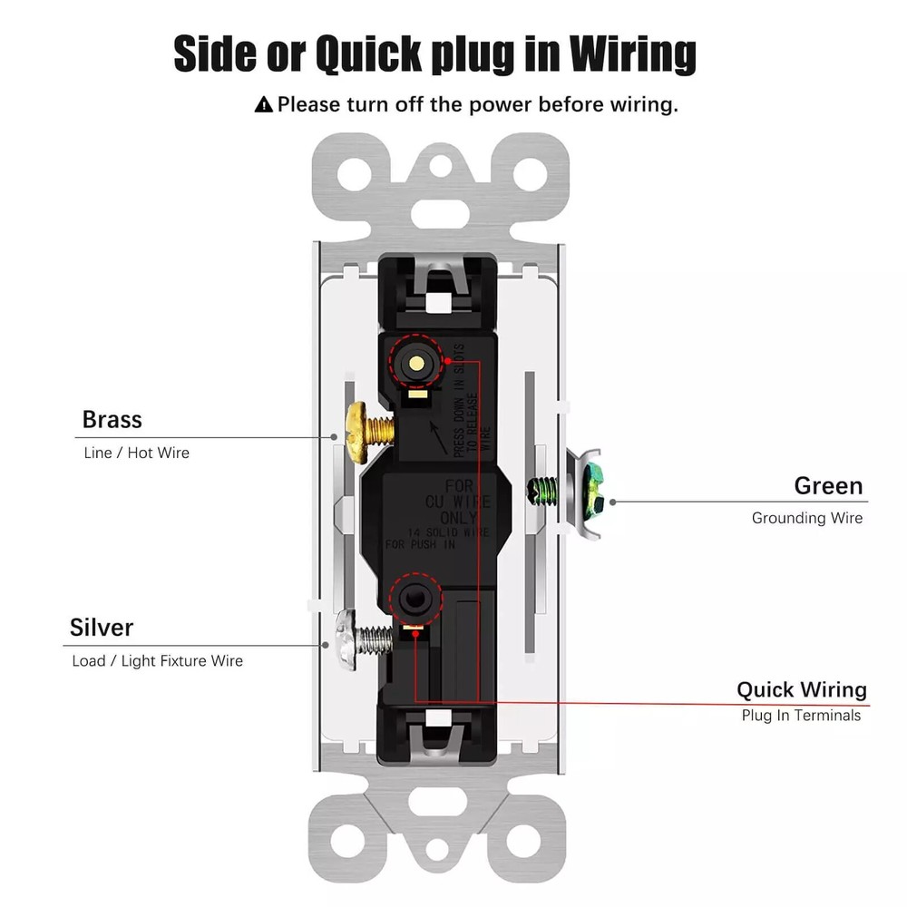 1 Pack 3 Way Switch Rocker Single Pole 15A 120V, Decorator On/Off Light Switch