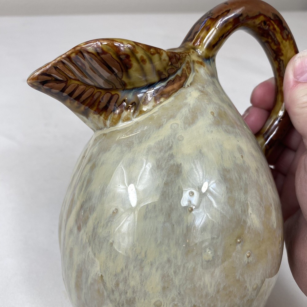 Pear Fruit Shaped Pitcher - Pottery Rustic - Brown Tan High Gloss 6.5” Tall