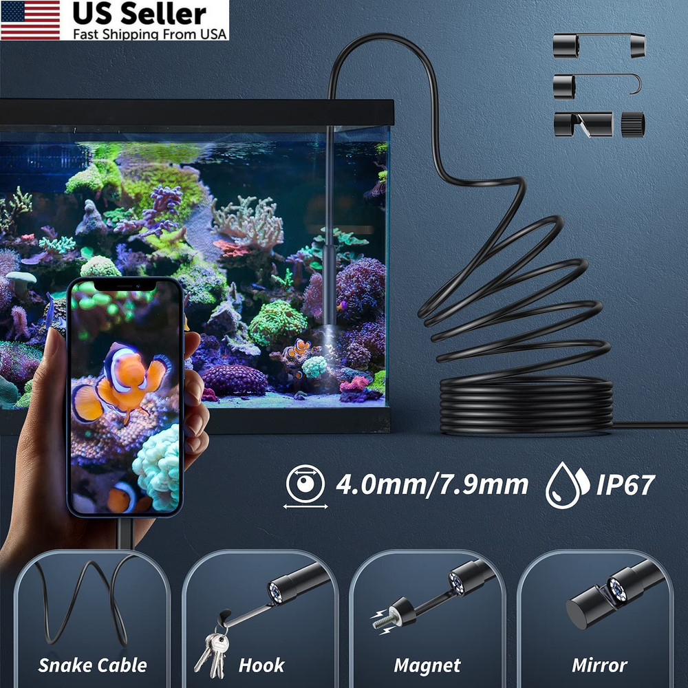 Endoscope Camera with Light, 1920P HD Borescope Tools 8 16.4ft, Black