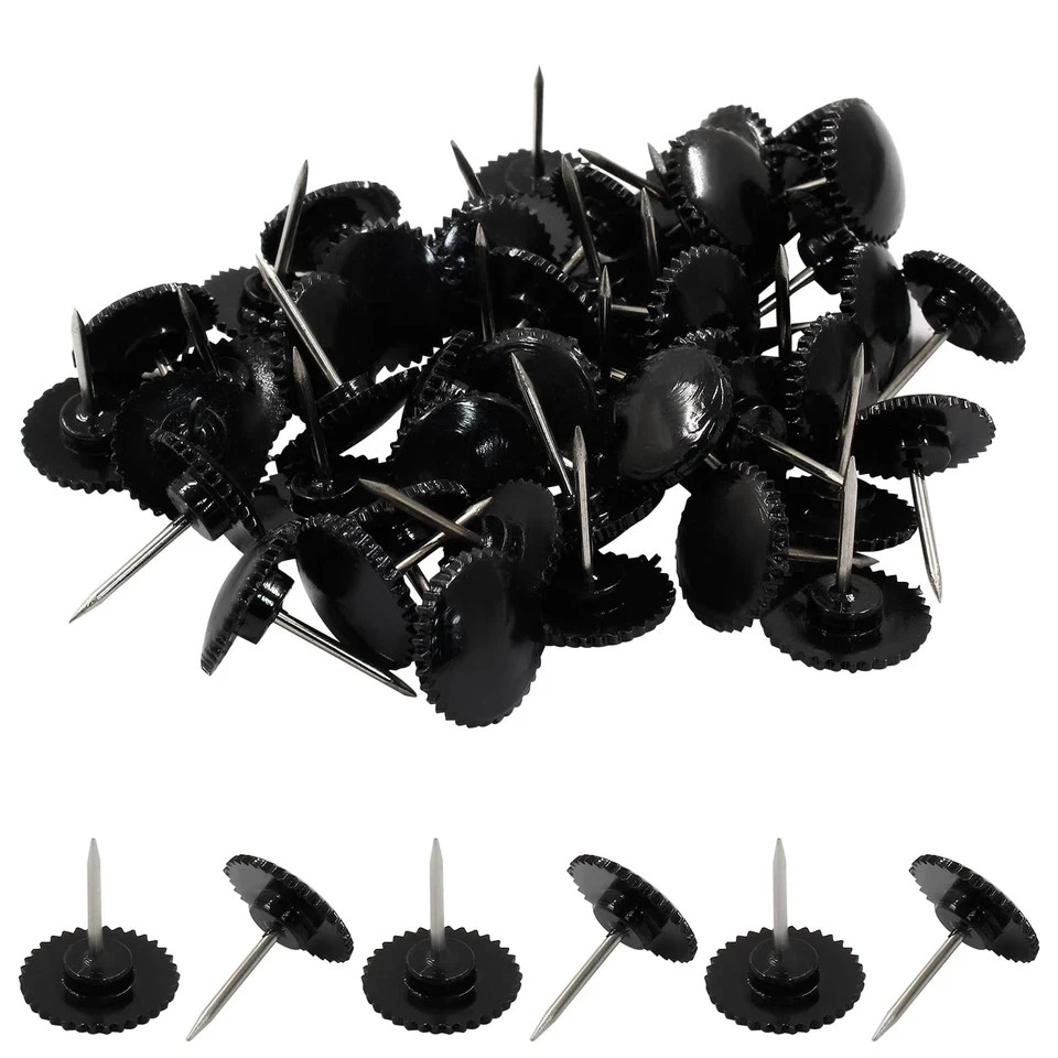50 Pcs Black Push Pins – Plastic Thumb Tacks, Flat Head, Sharp Point