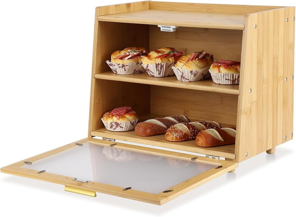 Double Layer Large Bread Box Bread Storage Container with Window Bread Holder