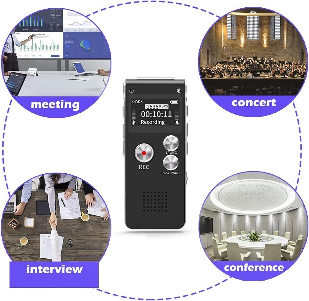Digital Voice Recorder with 16GB Storage and Playback